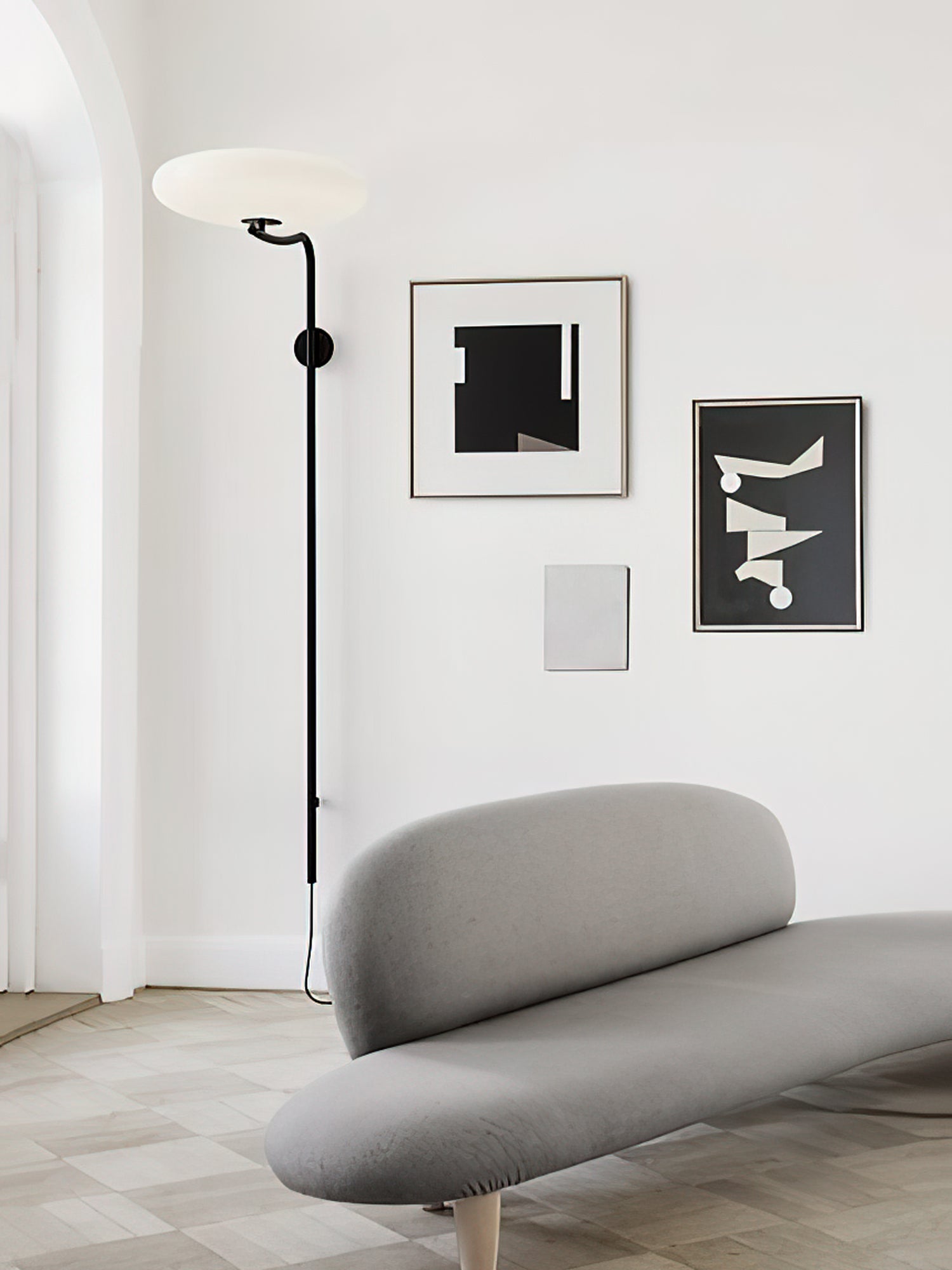 Minimalist LED Arc Wall Lamp – Plug-in Sconce With Circular Opal Shade