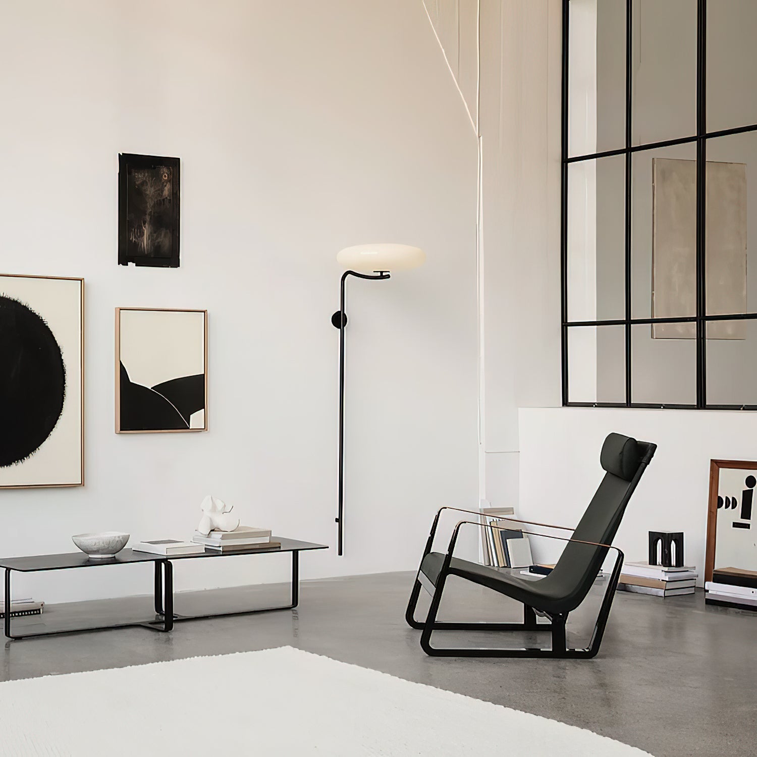 Minimalist LED Arc Wall Lamp – Plug-in Sconce With Circular Opal Shade