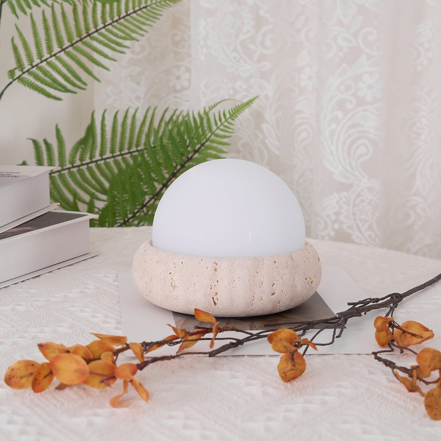 Modern Beige Travertine Table Lamp – Soft Ambient Lighting