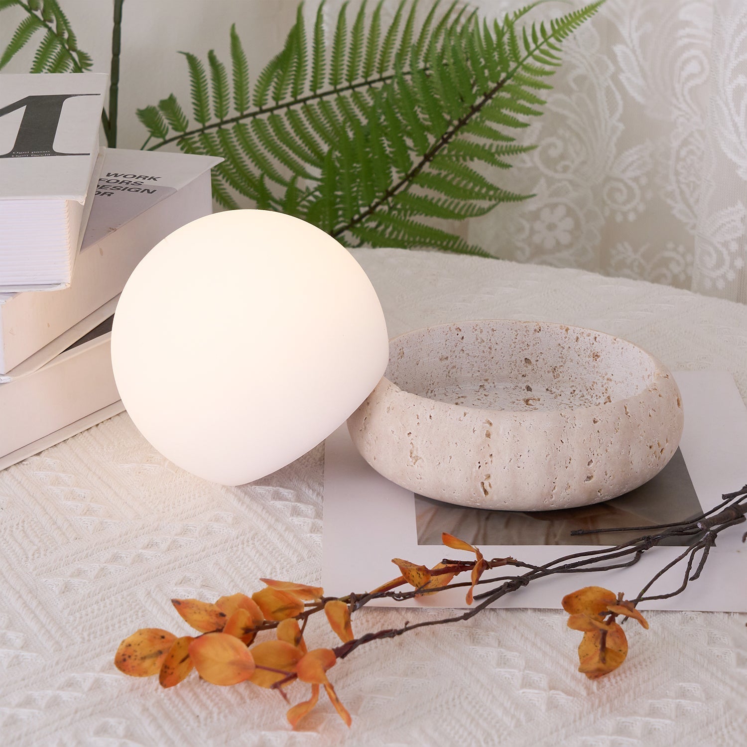 Modern Beige Travertine Table Lamp – Soft Ambient Lighting