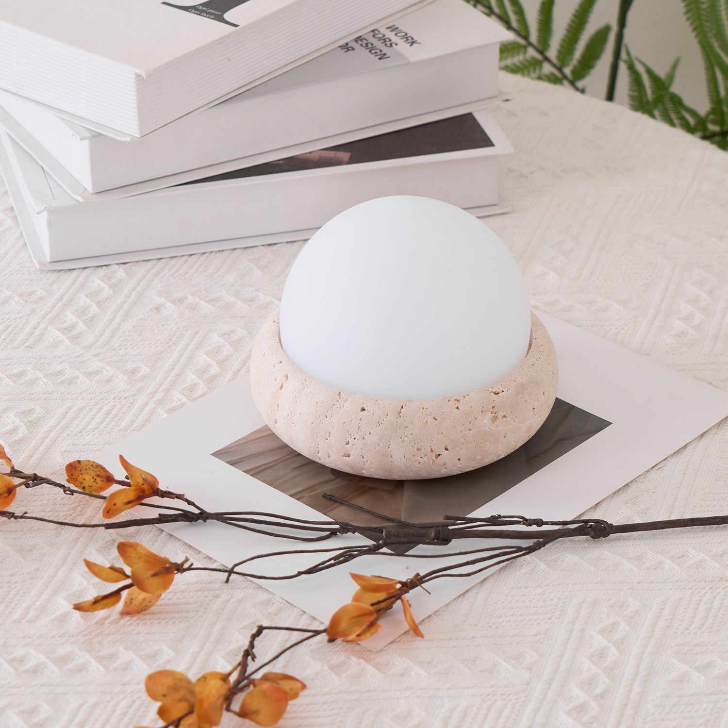 Modern Beige Travertine Table Lamp – Soft Ambient Lighting