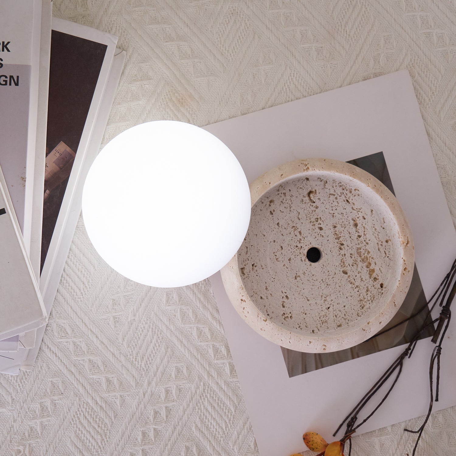 Modern Beige Travertine Table Lamp – Soft Ambient Lighting