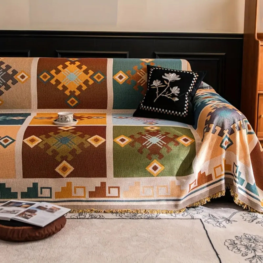 Decorative Tribal Pattern Sofa Throw with Contemporary Geometric Design