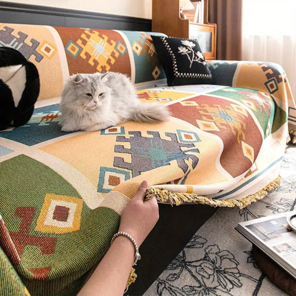 Decorative Tribal Pattern Sofa Throw with Contemporary Geometric Design