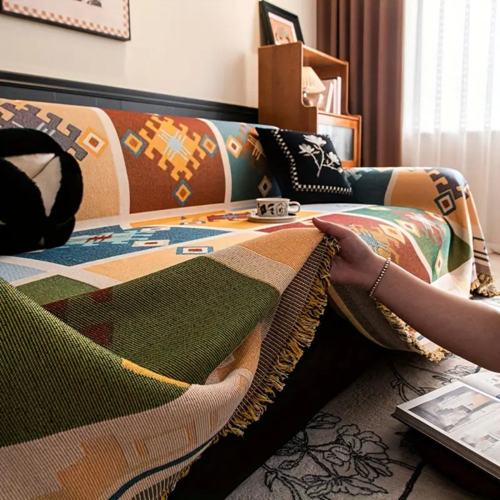 Decorative Tribal Pattern Sofa Throw with Contemporary Geometric Design