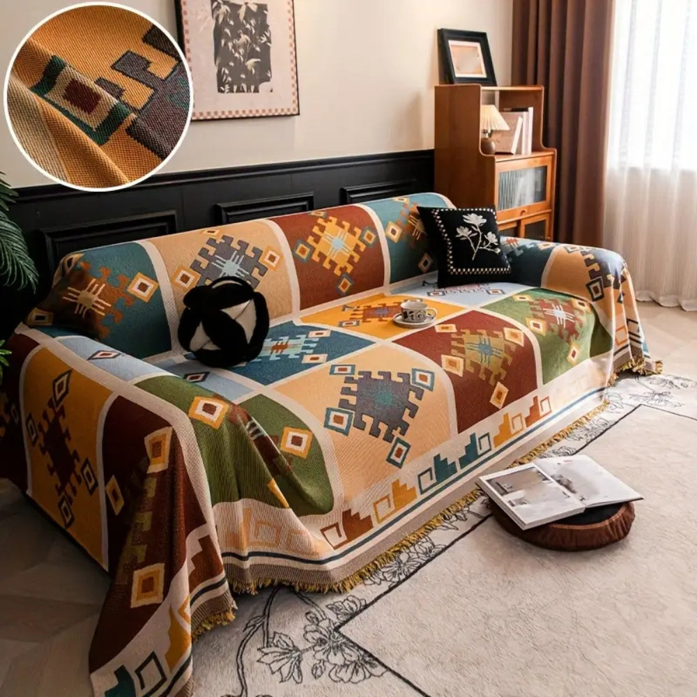 Decorative Tribal Pattern Sofa Throw with Contemporary Geometric Design