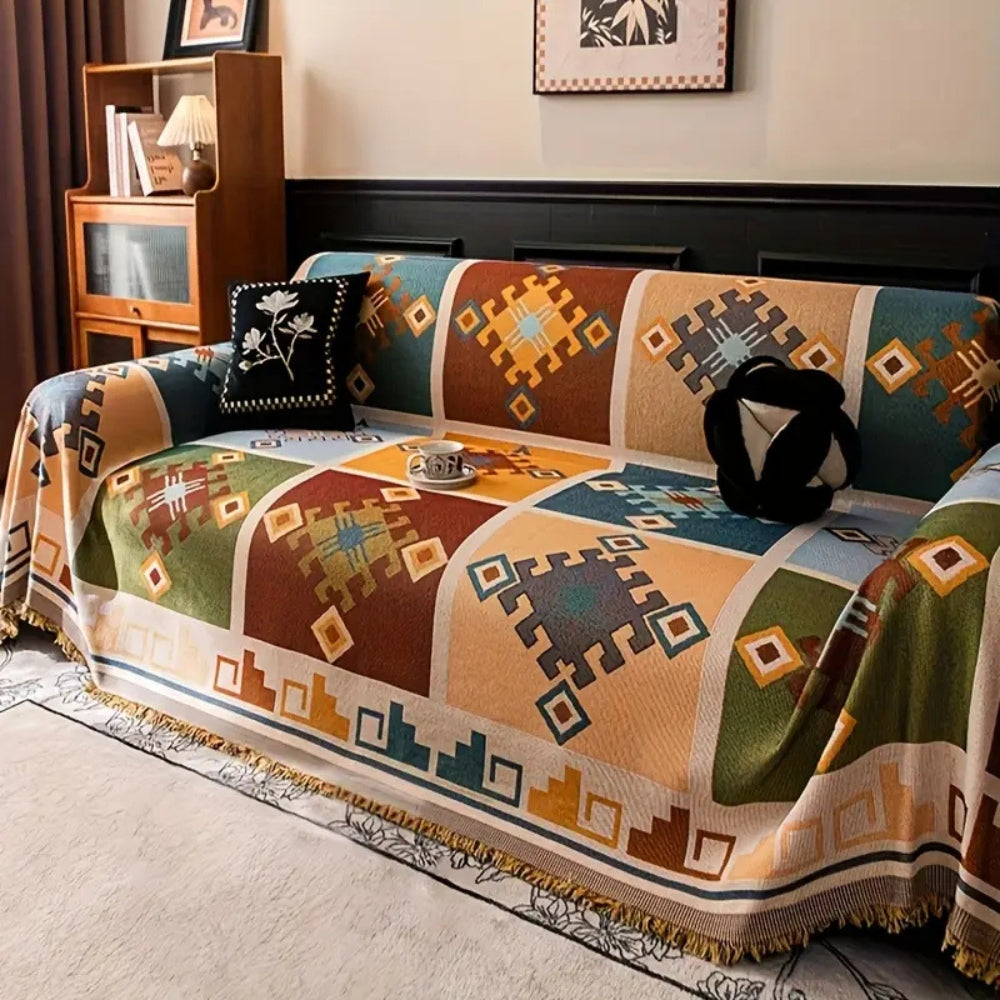 Decorative Tribal Pattern Sofa Throw with Contemporary Geometric Design