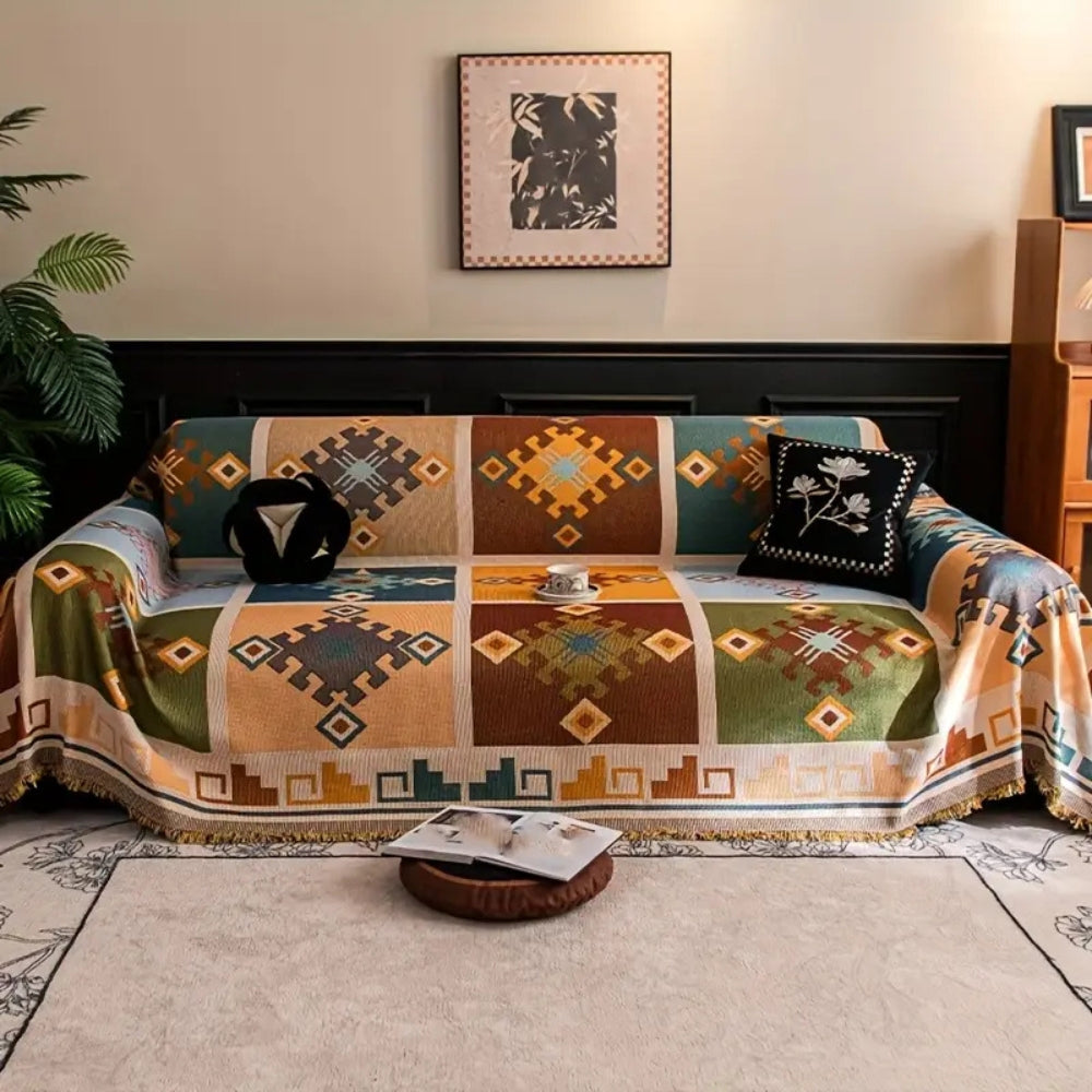 Decorative Tribal Pattern Sofa Throw with Contemporary Geometric Design