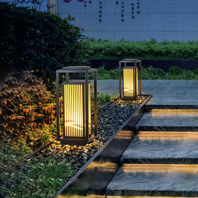 Solar-Powered Cage Outdoor Post Light