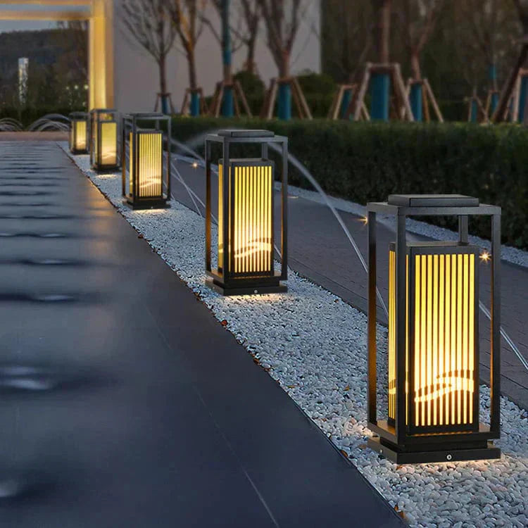 Solar-Powered Cage Outdoor Post Light