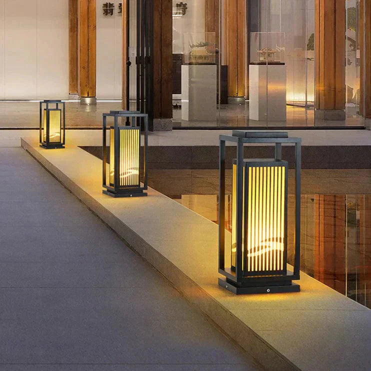 Solar-Powered Cage Outdoor Post Light