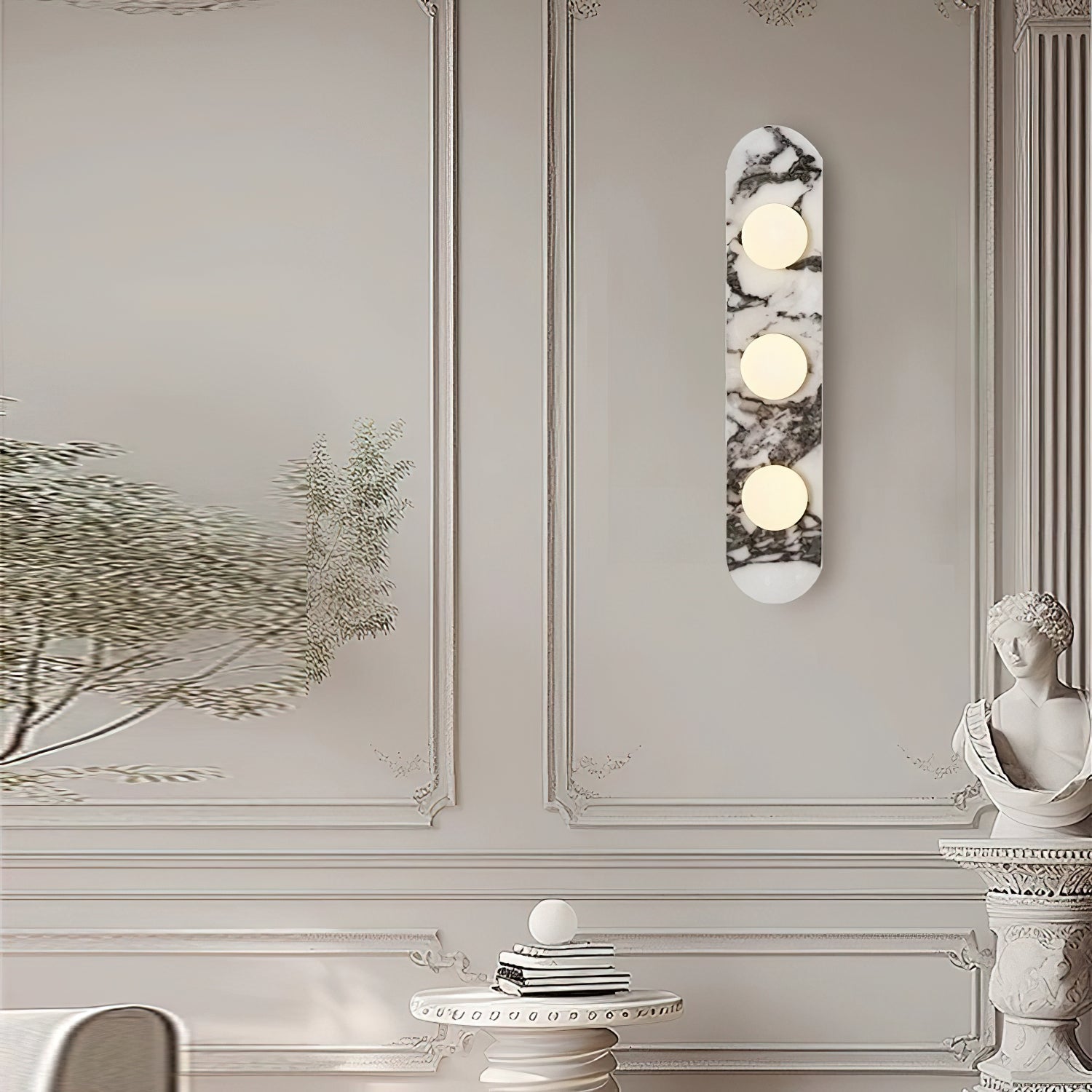 Marble Wall Sconce with Opaline Glass Globe – Mid-Century Inspired Light