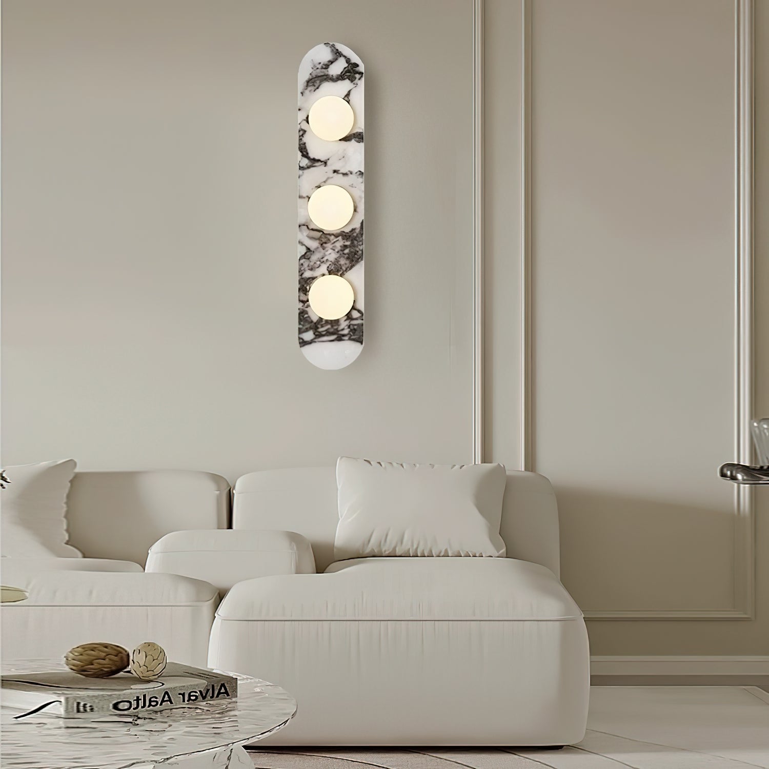 Marble Wall Sconce with Opaline Glass Globe – Mid-Century Inspired Light