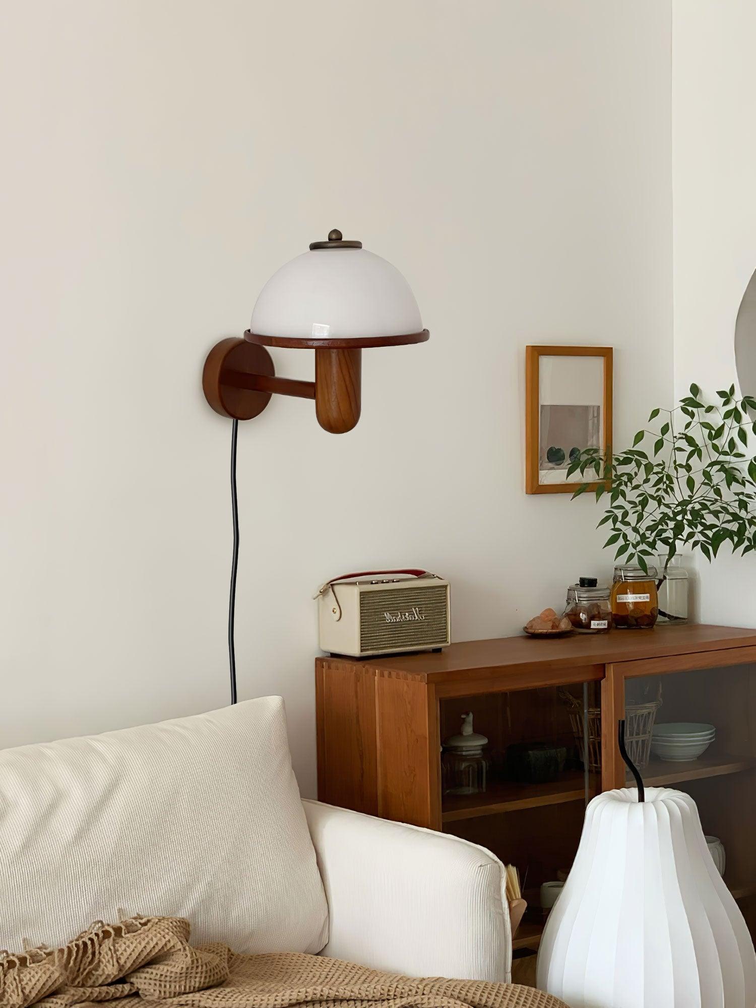 Wooden Wall Fixture with Mushroom Shape | Wall Sconce