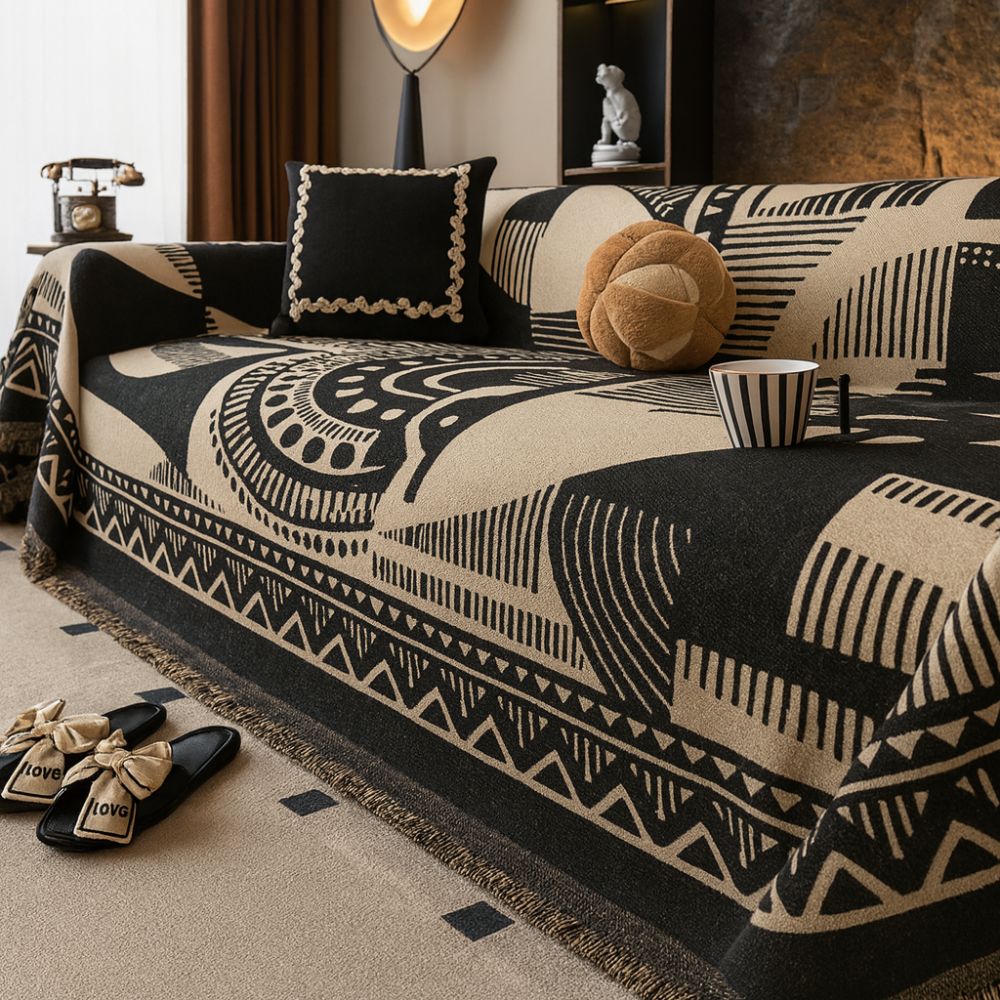 Stylish and Cosy Sofa Throw with Geometric Mystic Lines Design