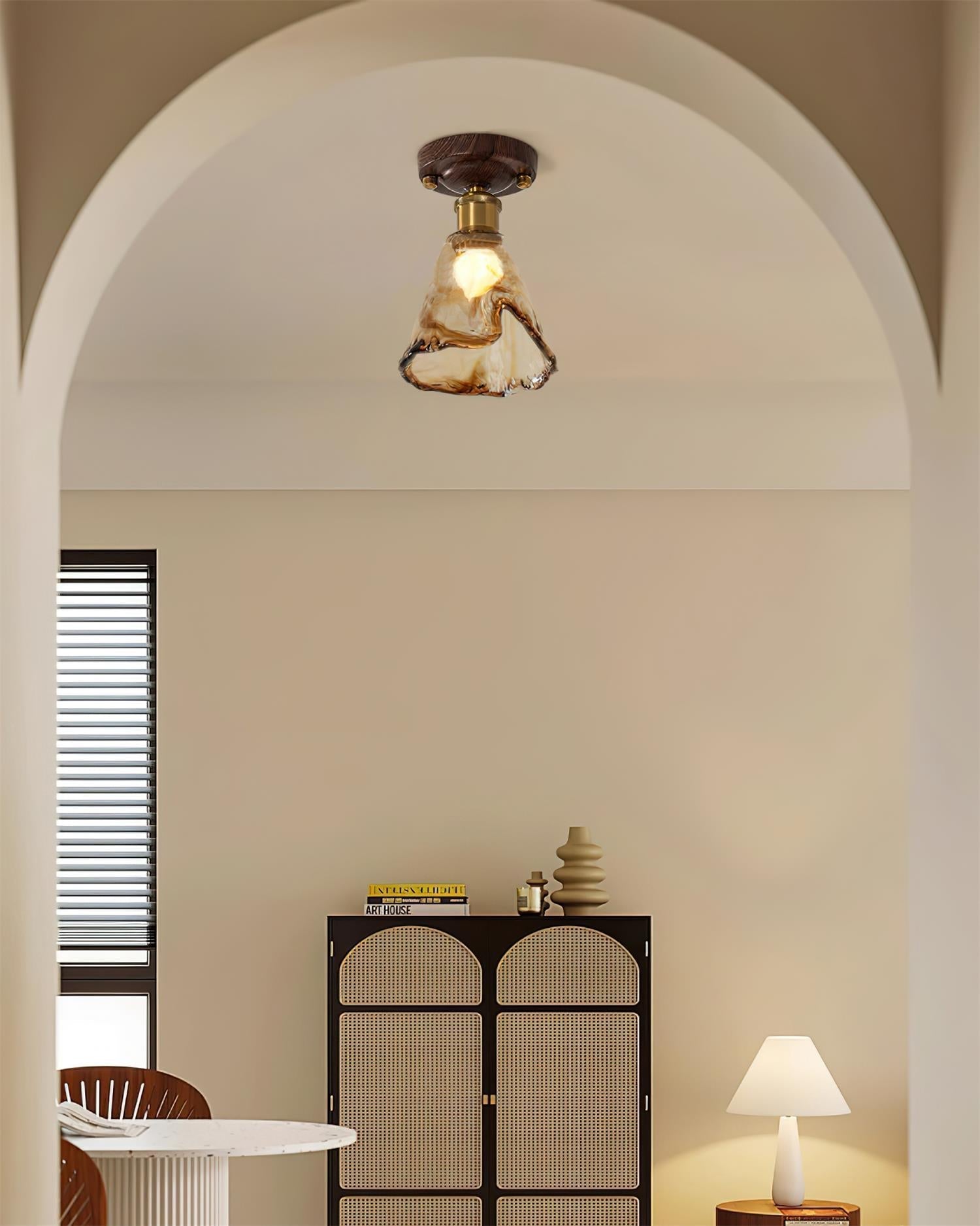 Amber Glass Flush Mount Ceiling Light – Modern Home Lighting
