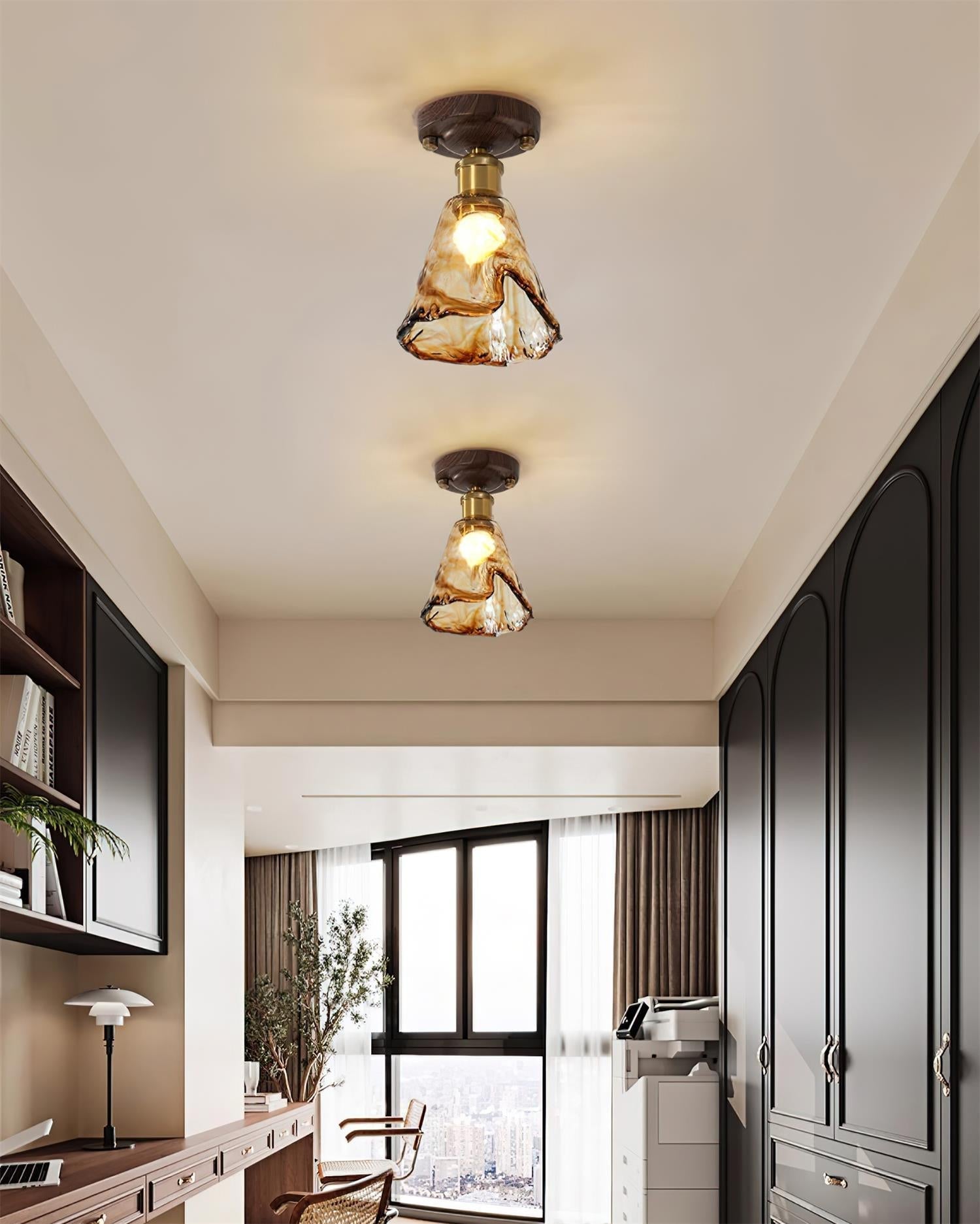 Amber Glass Flush Mount Ceiling Light – Modern Home Lighting