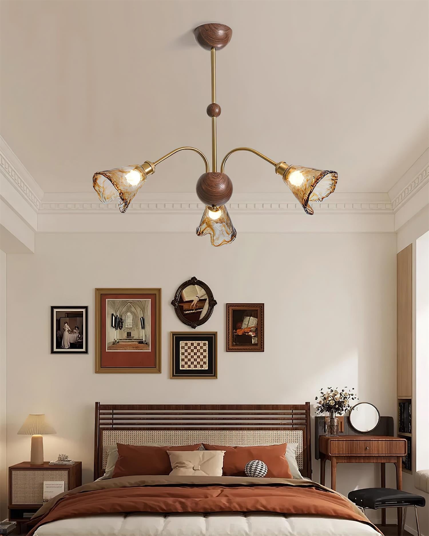 Modern Glass Shade Chandelier – 3 or 6-Head Gold, Amber Finish