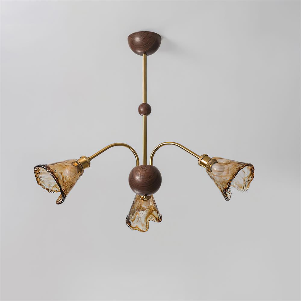 Modern Glass Shade Chandelier – 3 or 6-Head Gold, Amber Finish