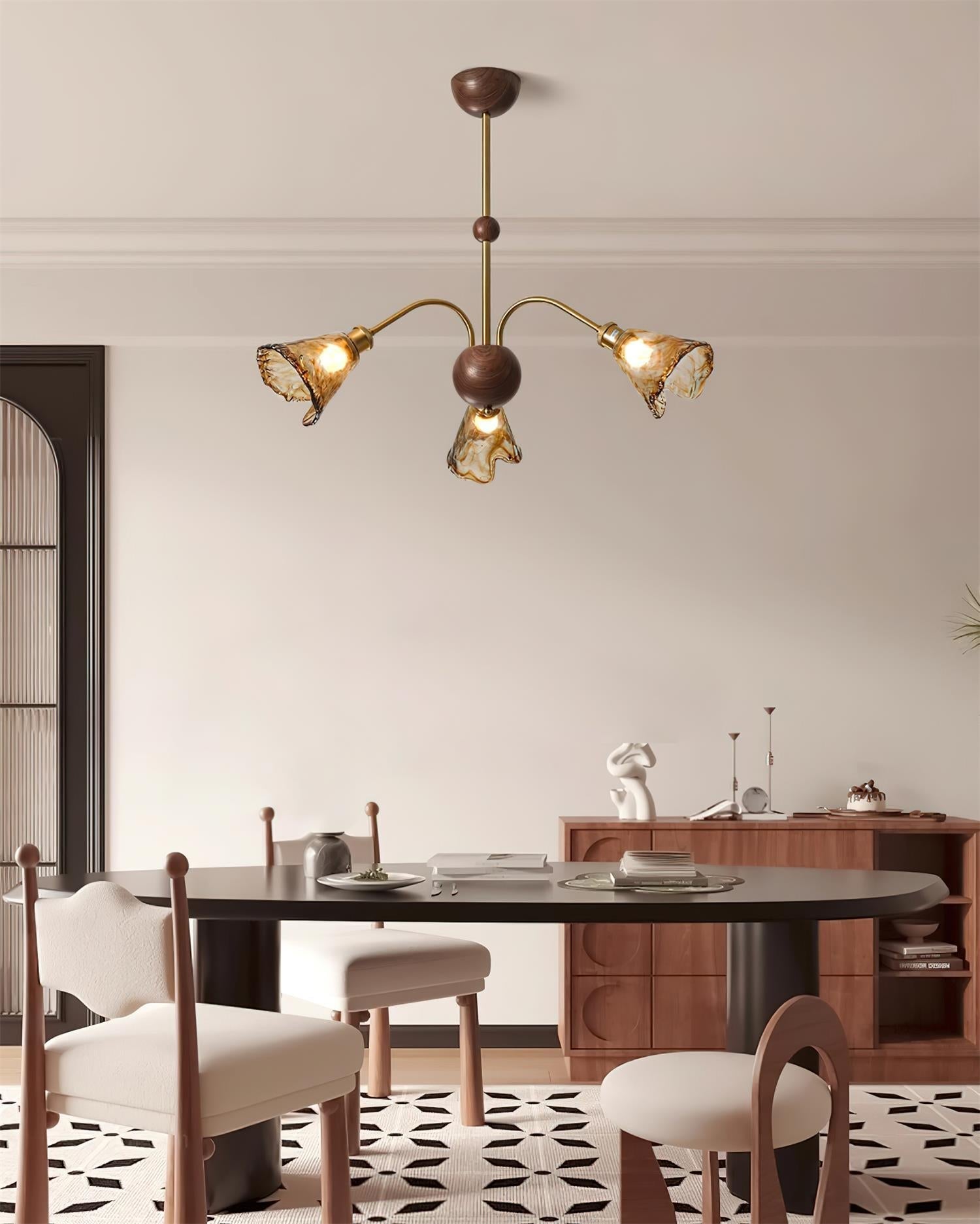 Modern Glass Shade Chandelier – 3 or 6-Head Gold, Amber Finish
