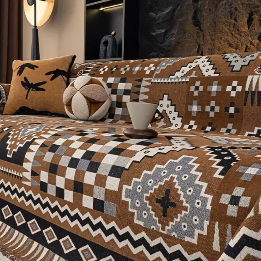Decorative and Durable Sofa Throw - Slipcover in Tribal Pattern