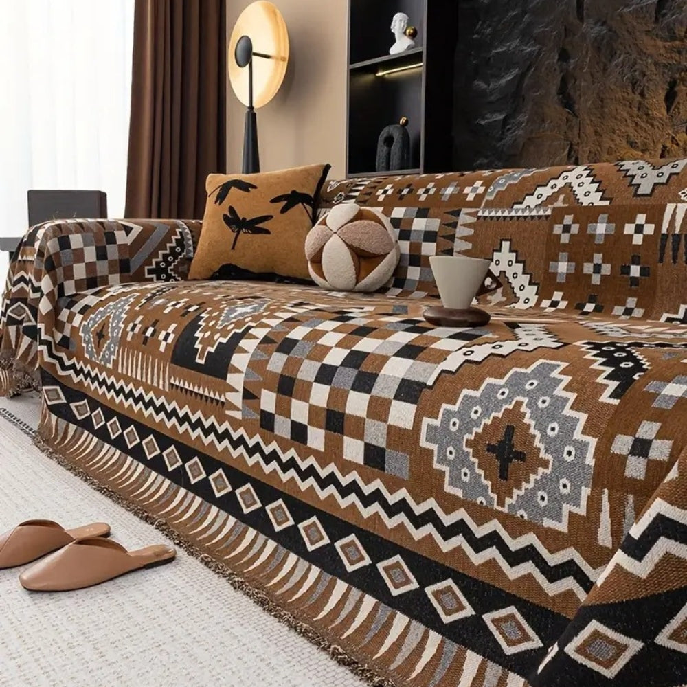 Decorative and Durable Sofa Throw - Slipcover in Tribal Pattern