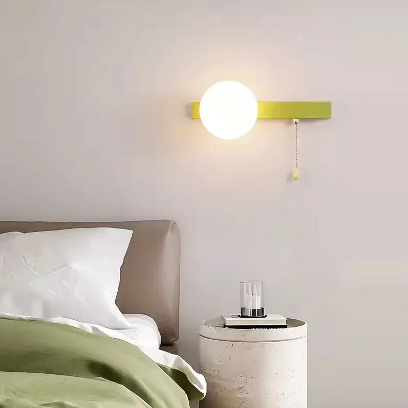 Colorful Nordic Wall Light – Bedroom and Living Room Glass Sconce with Switch