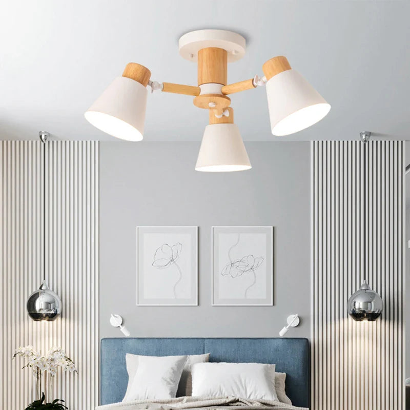Nordic Solid Wood Chandelier | Modern E27 Bulb Ceiling Lamp