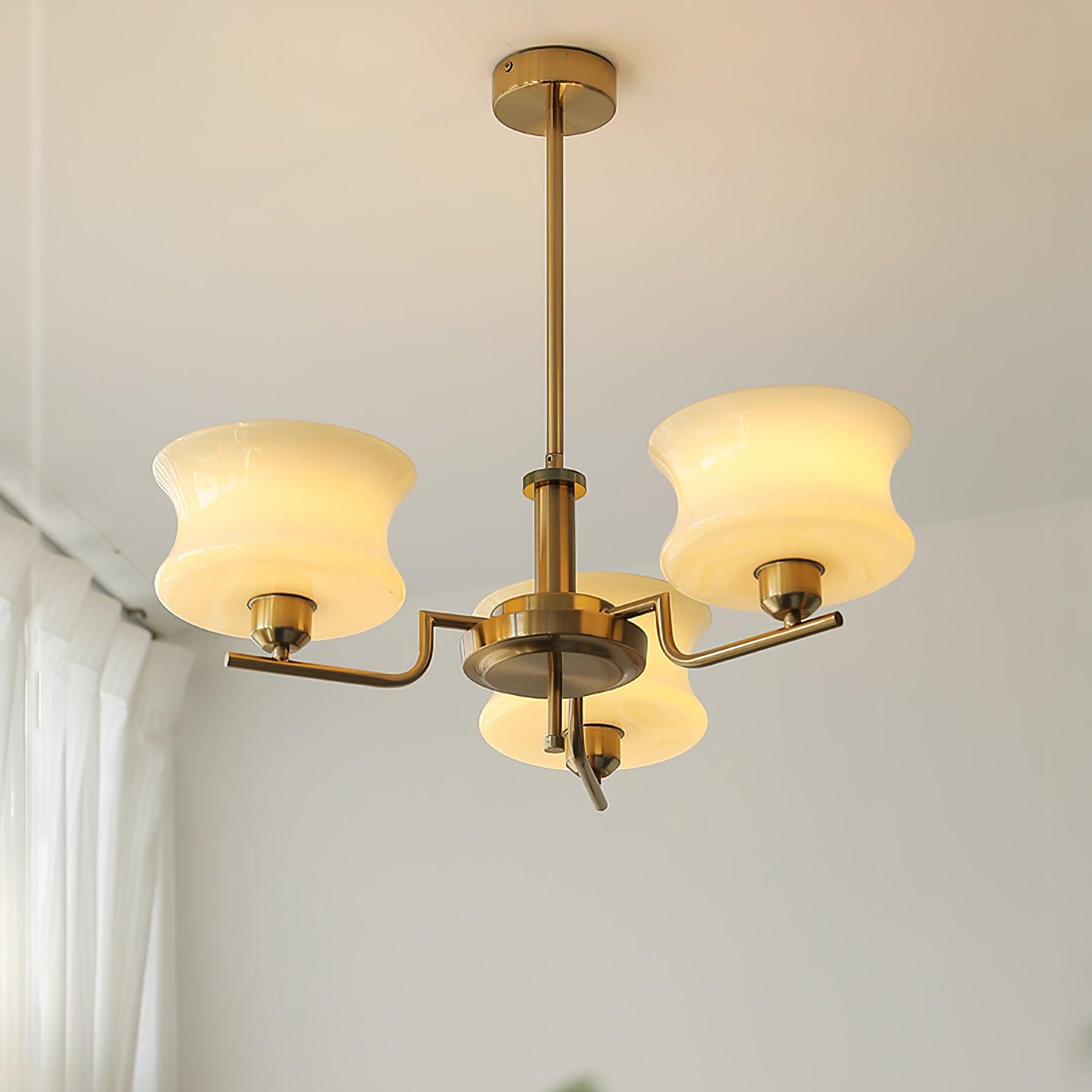 Modern Nordic Chandelier – Belue Glass and Brass Hanging Light Fixture