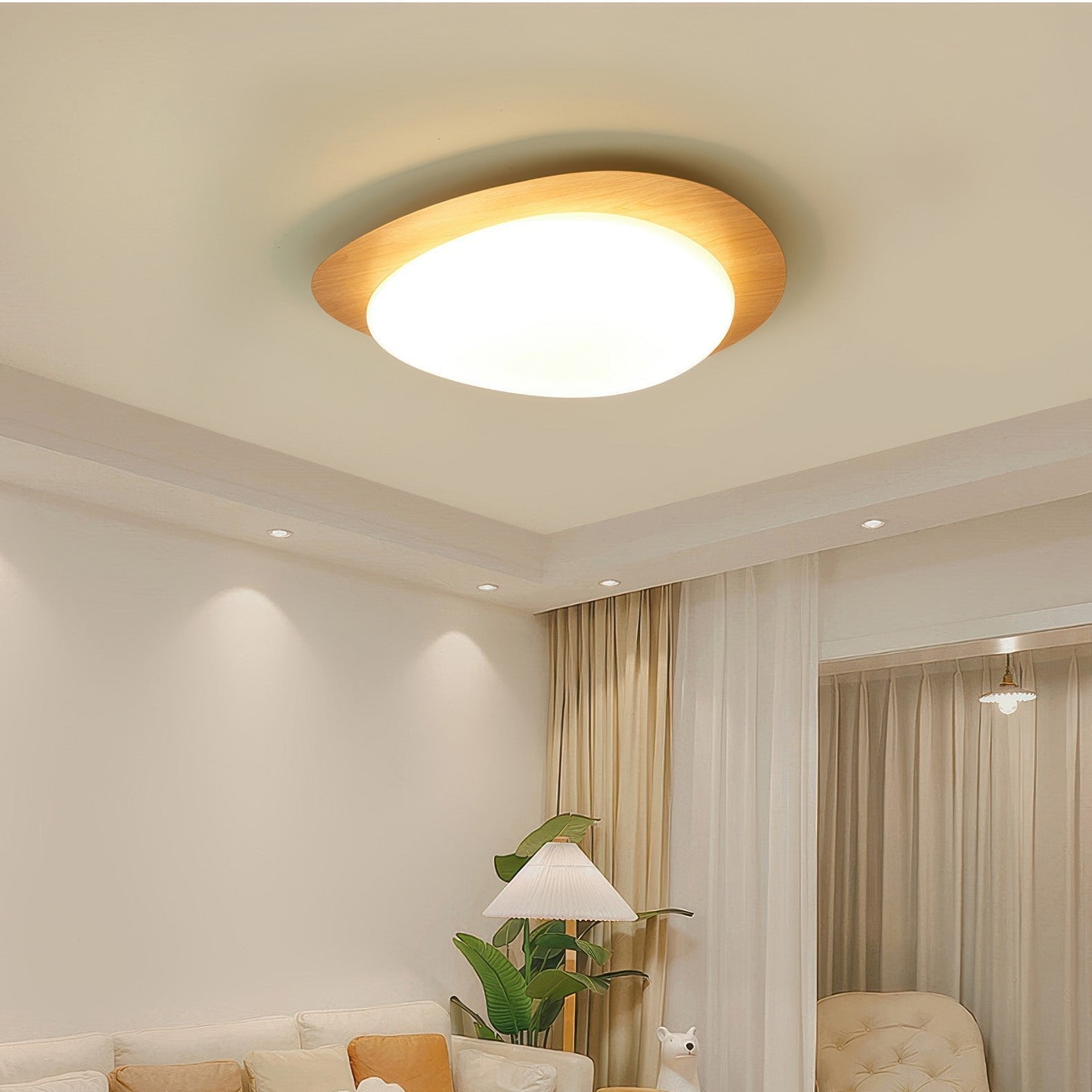 Scandinavian Pebble Wood Grain Ceiling Light | Pebble-Inspired Indoor Lighting Fixture