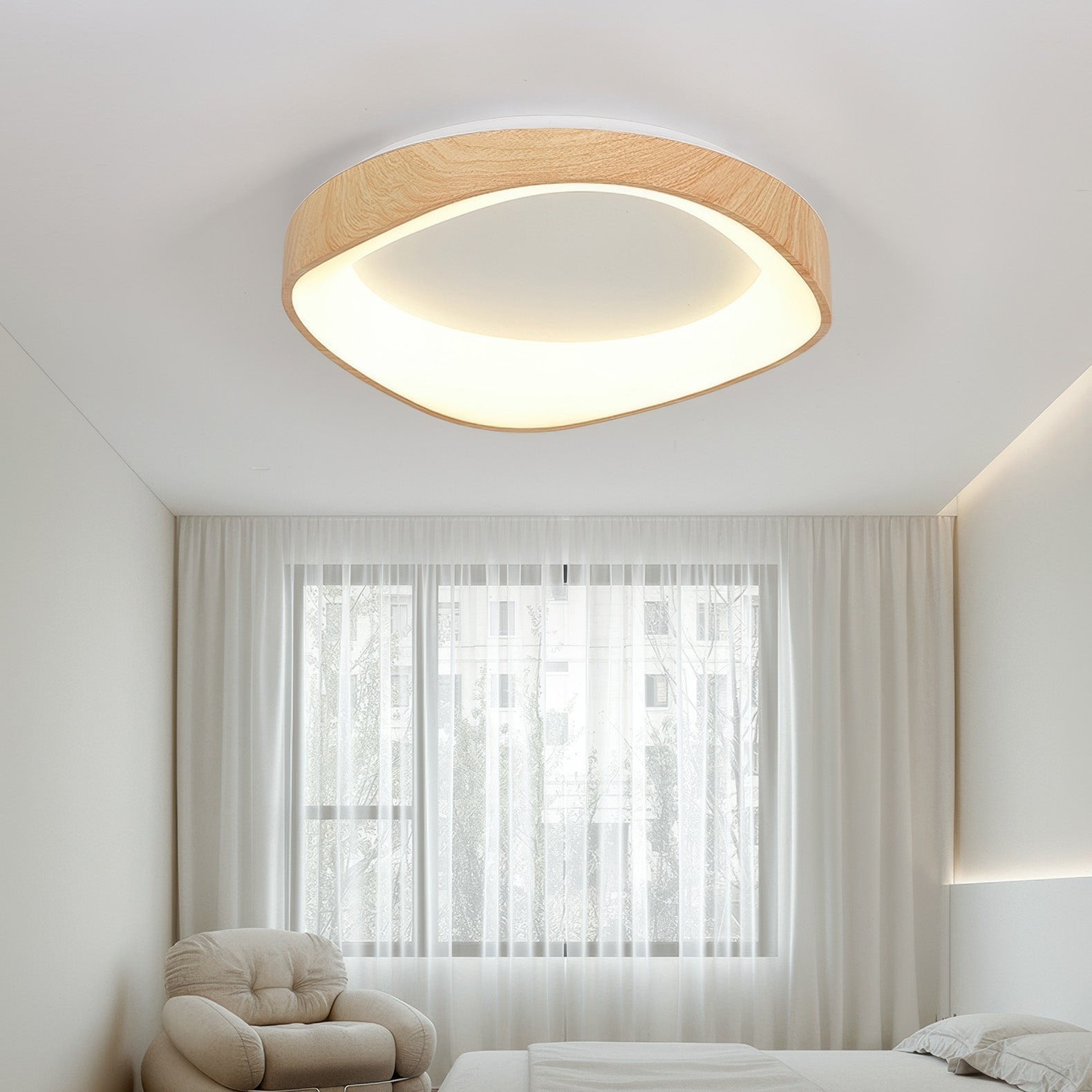 Warm-Toned Wood Grain Ceiling Light