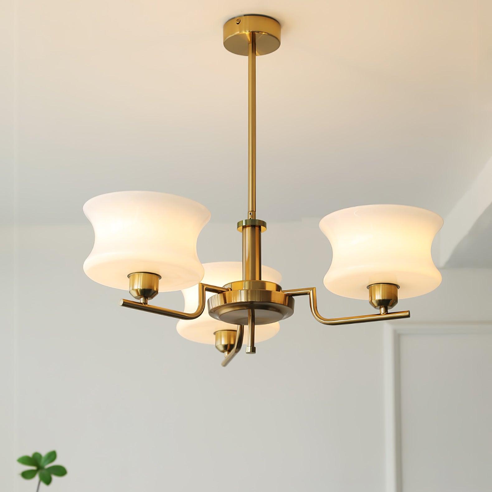 Modern Nordic Chandelier – Belue Glass and Brass Hanging Light Fixture