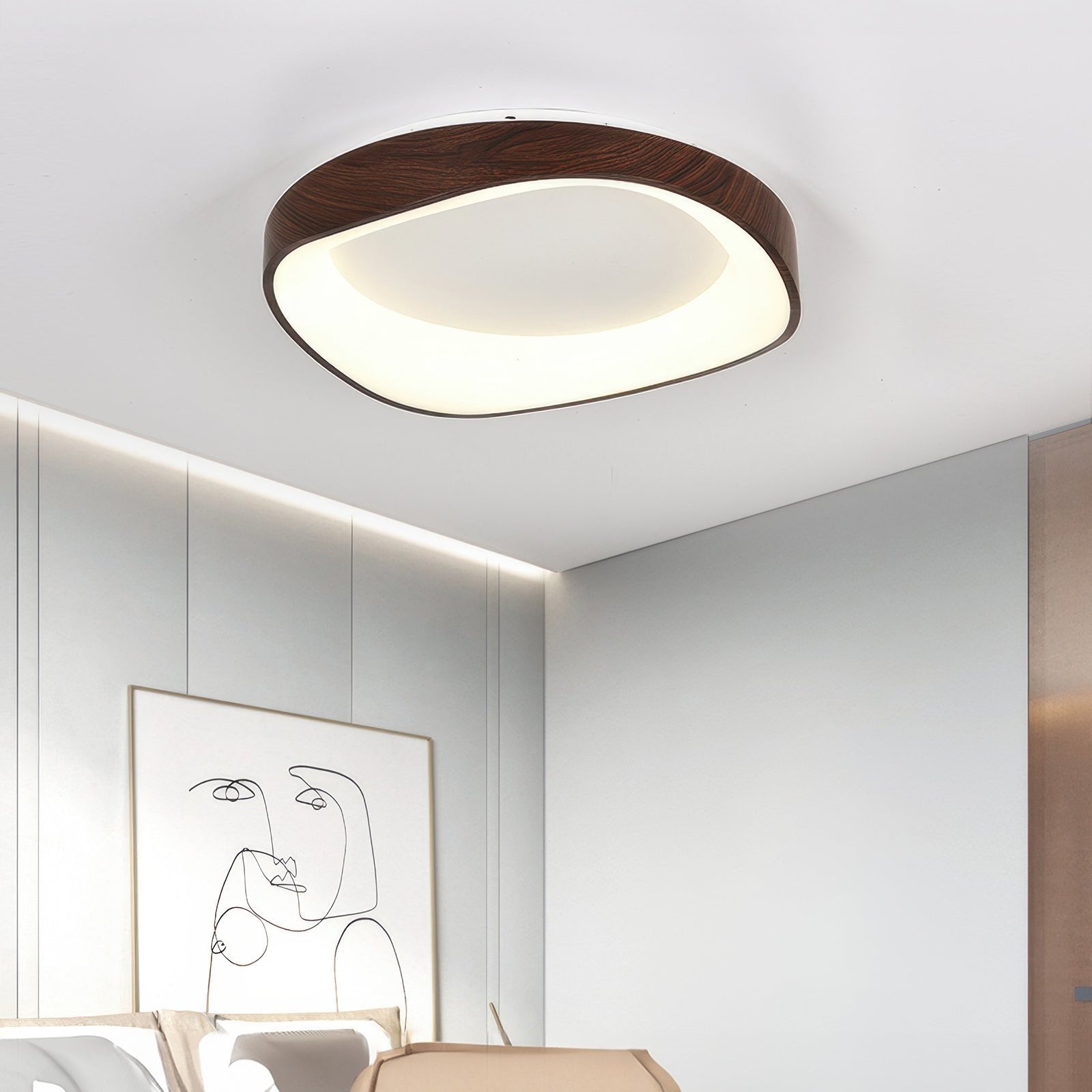 Warm-Toned Wood Grain Ceiling Light