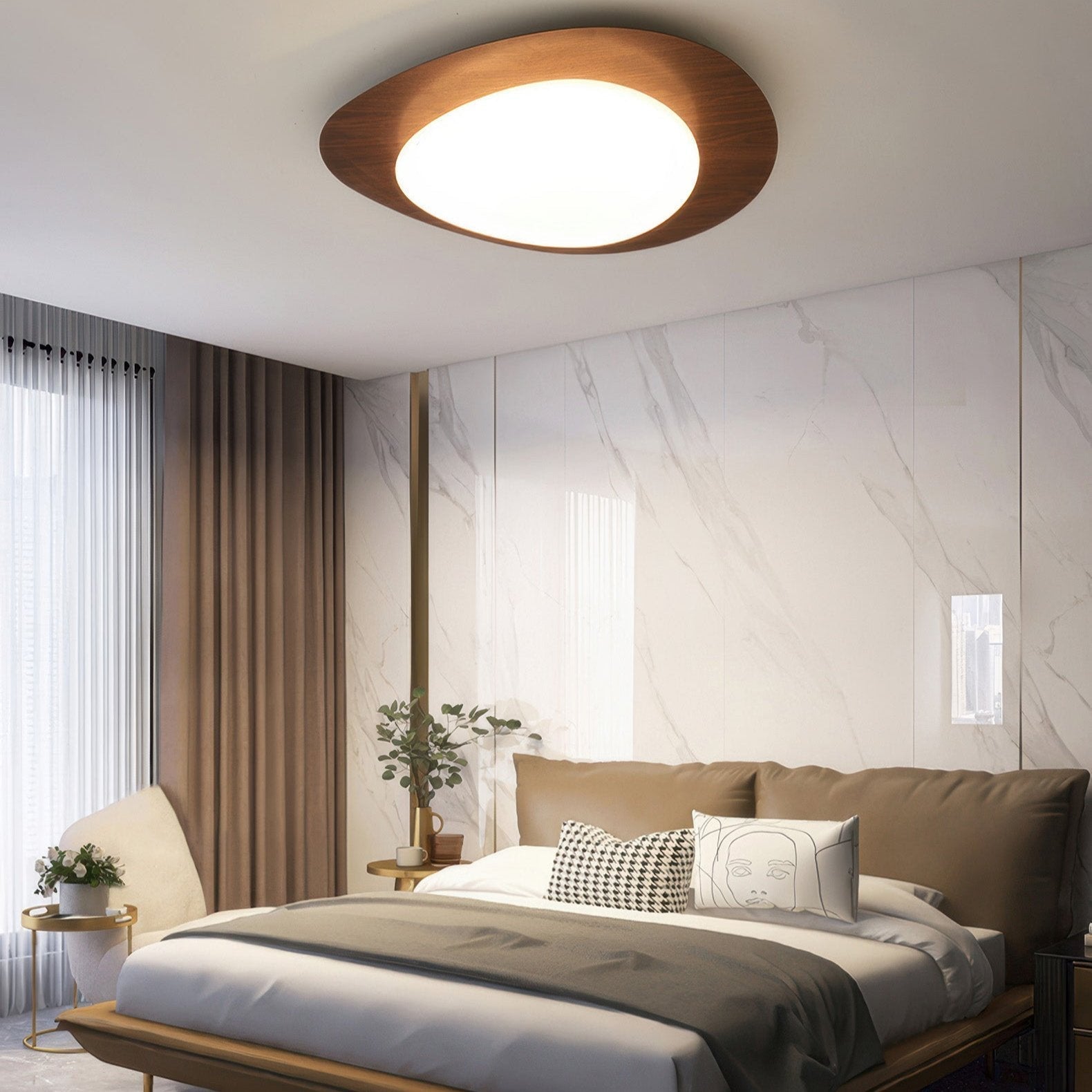 Scandinavian Pebble Wood Grain Ceiling Light | Pebble-Inspired Indoor Lighting Fixture