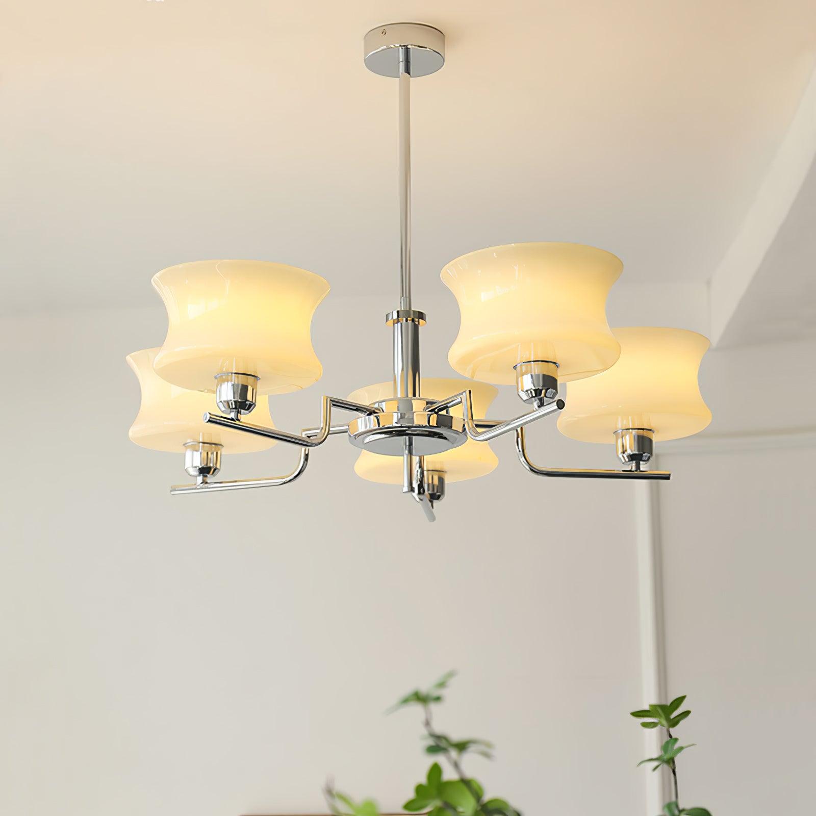 Modern Nordic Chandelier – Belue Glass and Brass Hanging Light Fixture