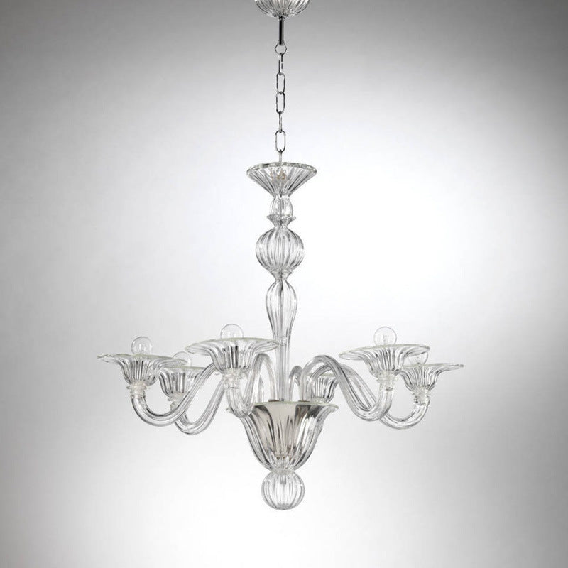 Modern Floral Metal & Glass Chandelier – Retro Design in Green, Yellow, Clear