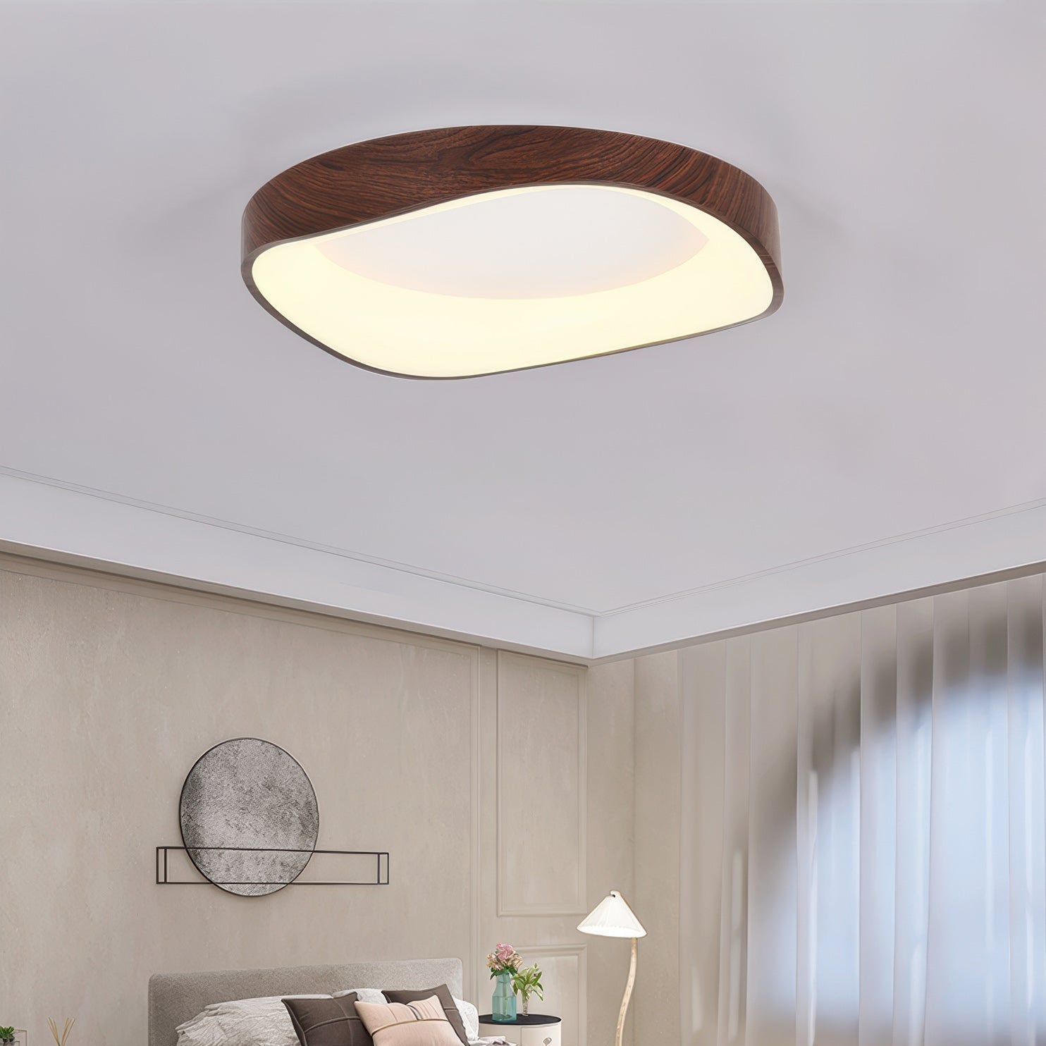 Warm-Toned Wood Grain Ceiling Light