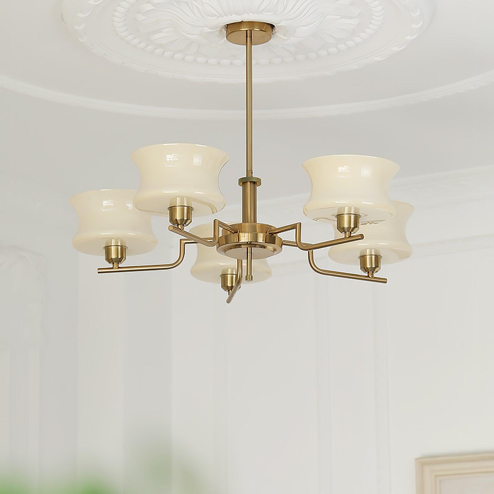 Modern Nordic Chandelier – Belue Glass and Brass Hanging Light Fixture