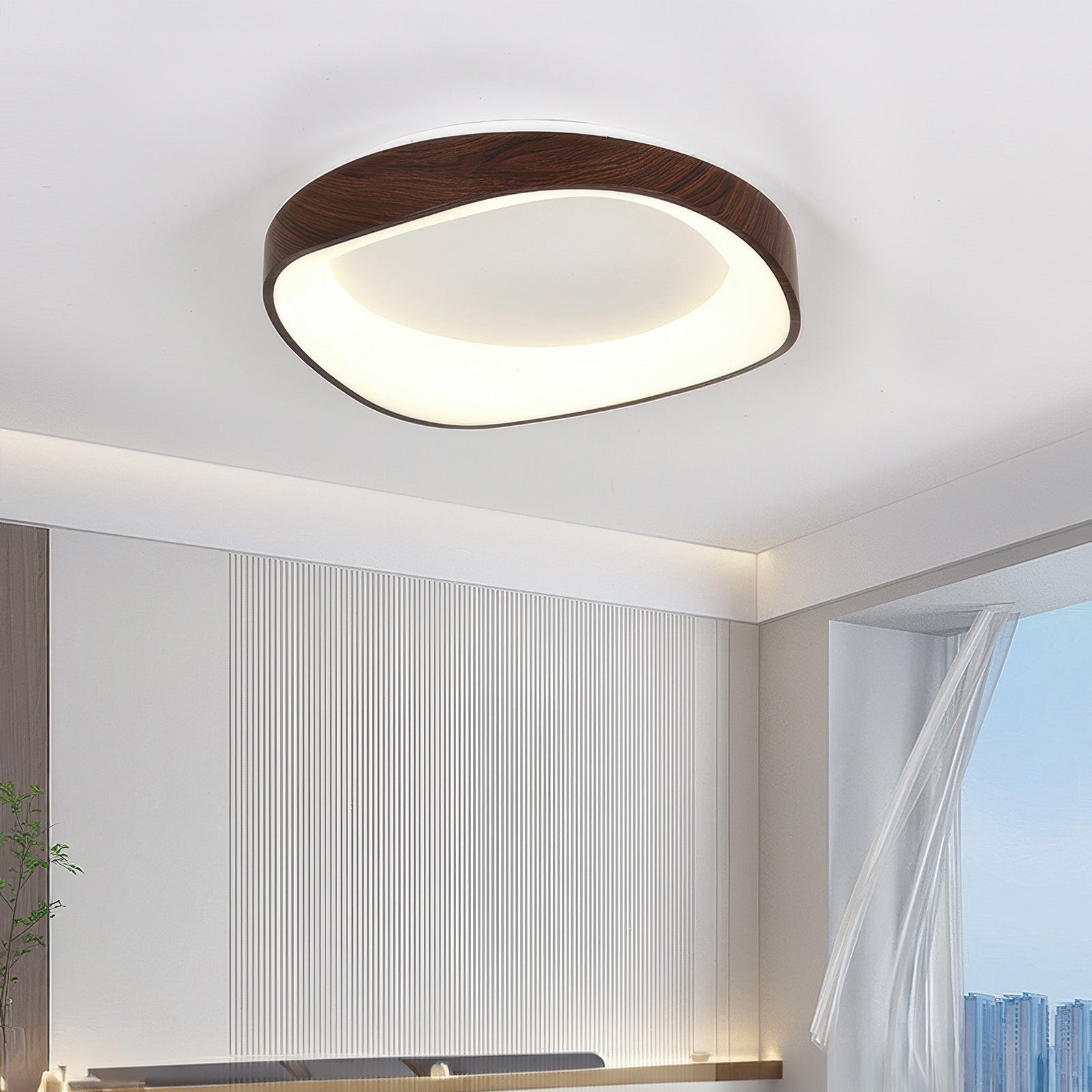 Warm-Toned Wood Grain Ceiling Light