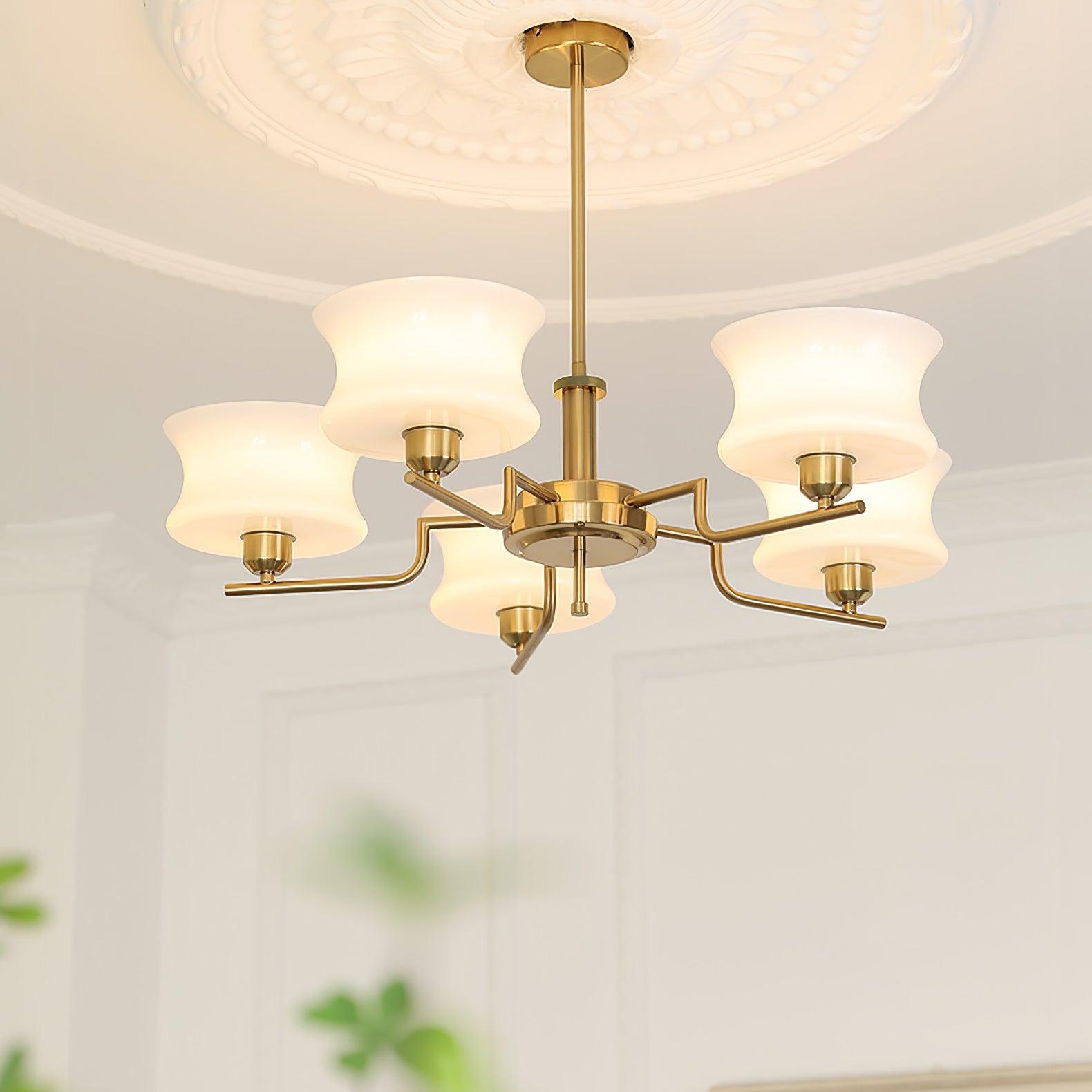 Modern Nordic Chandelier – Belue Glass and Brass Hanging Light Fixture