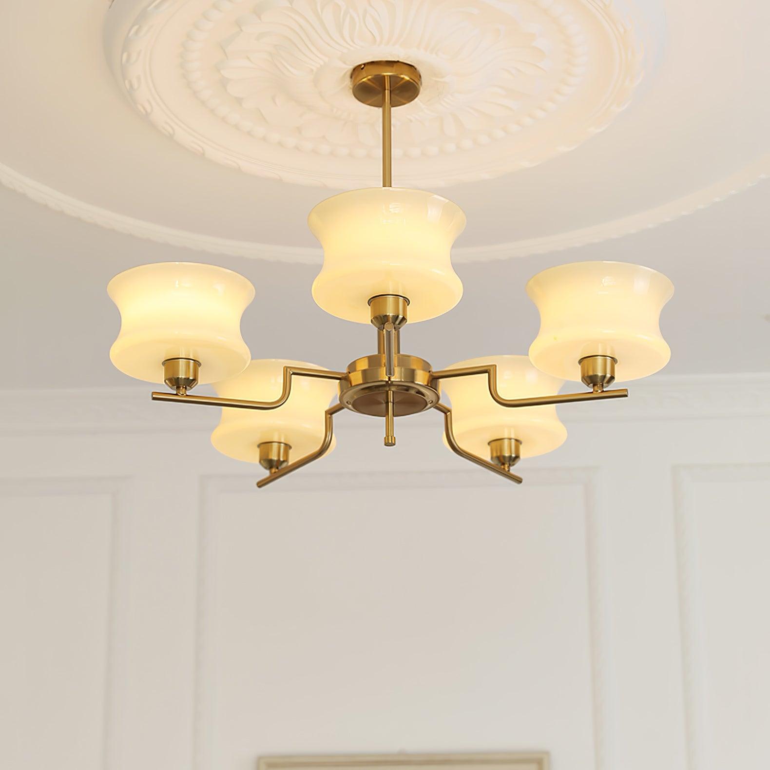 Modern Nordic Chandelier – Belue Glass and Brass Hanging Light Fixture
