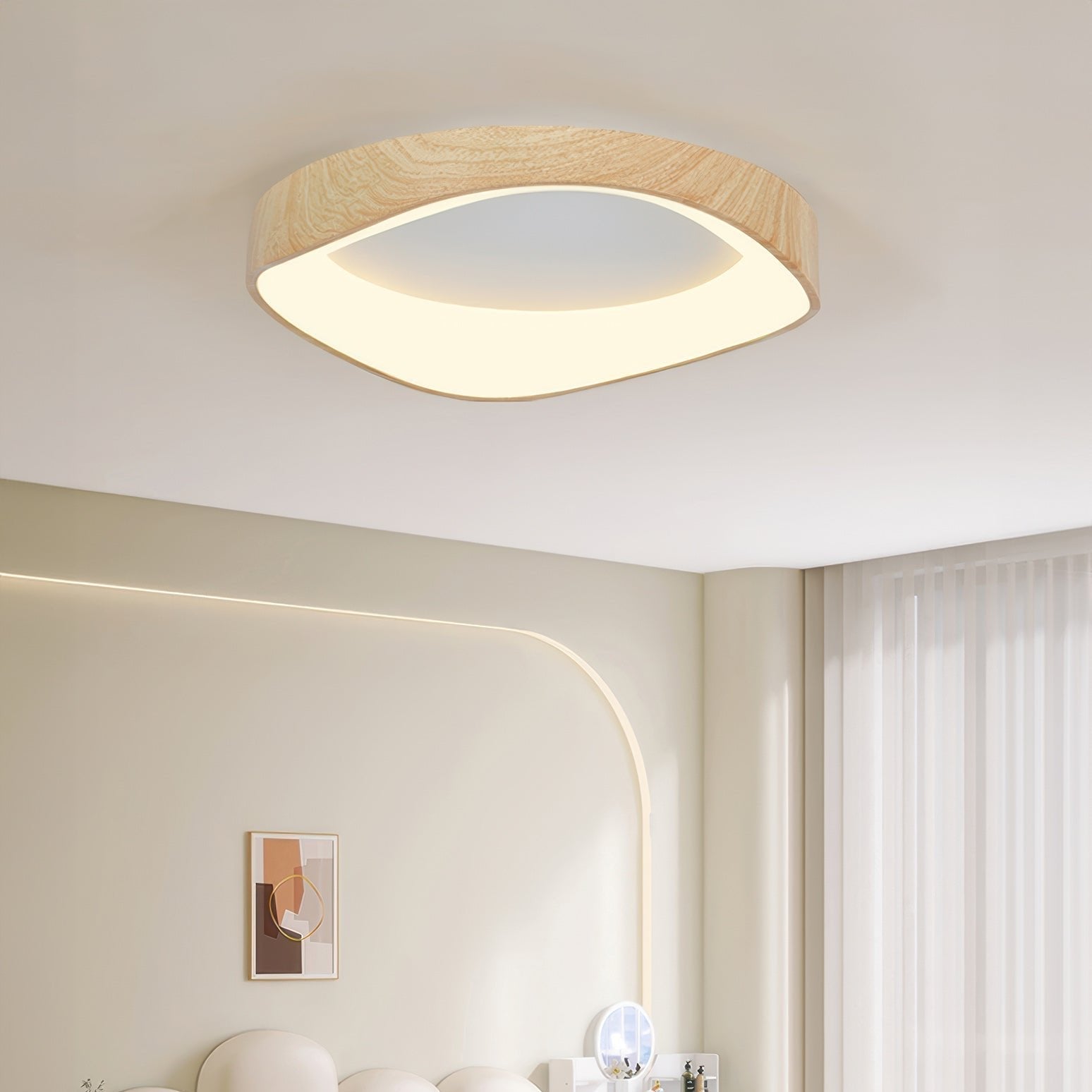 Warm-Toned Wood Grain Ceiling Light