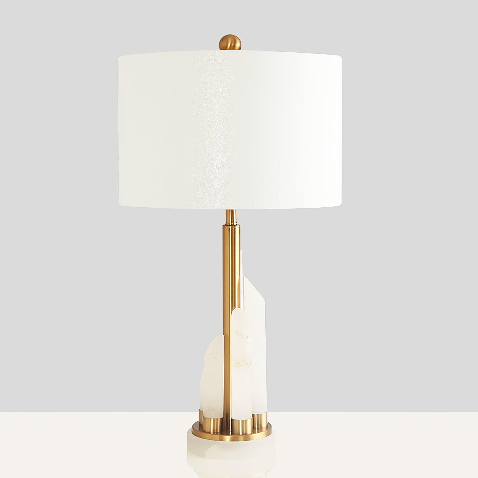 Stylish Modern Table Lamp – Cylindrical Alabaster Shade with Warm LED Lighting