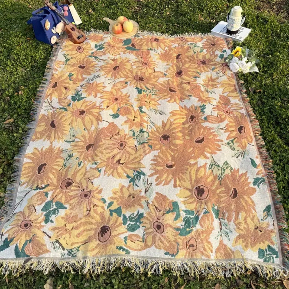 Vibrant Sun Floral Outdoor Blanket