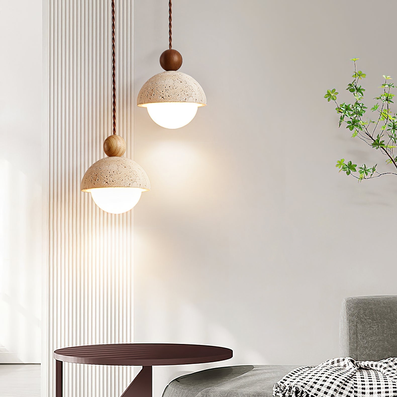 Contemporary Travertine & Glass Pendant Light – Nature-Inspired Modern Design