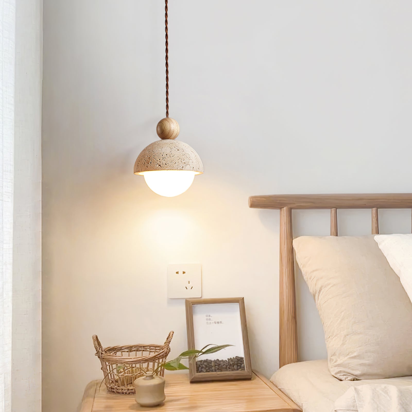 Contemporary Travertine & Glass Pendant Light – Nature-Inspired Modern Design