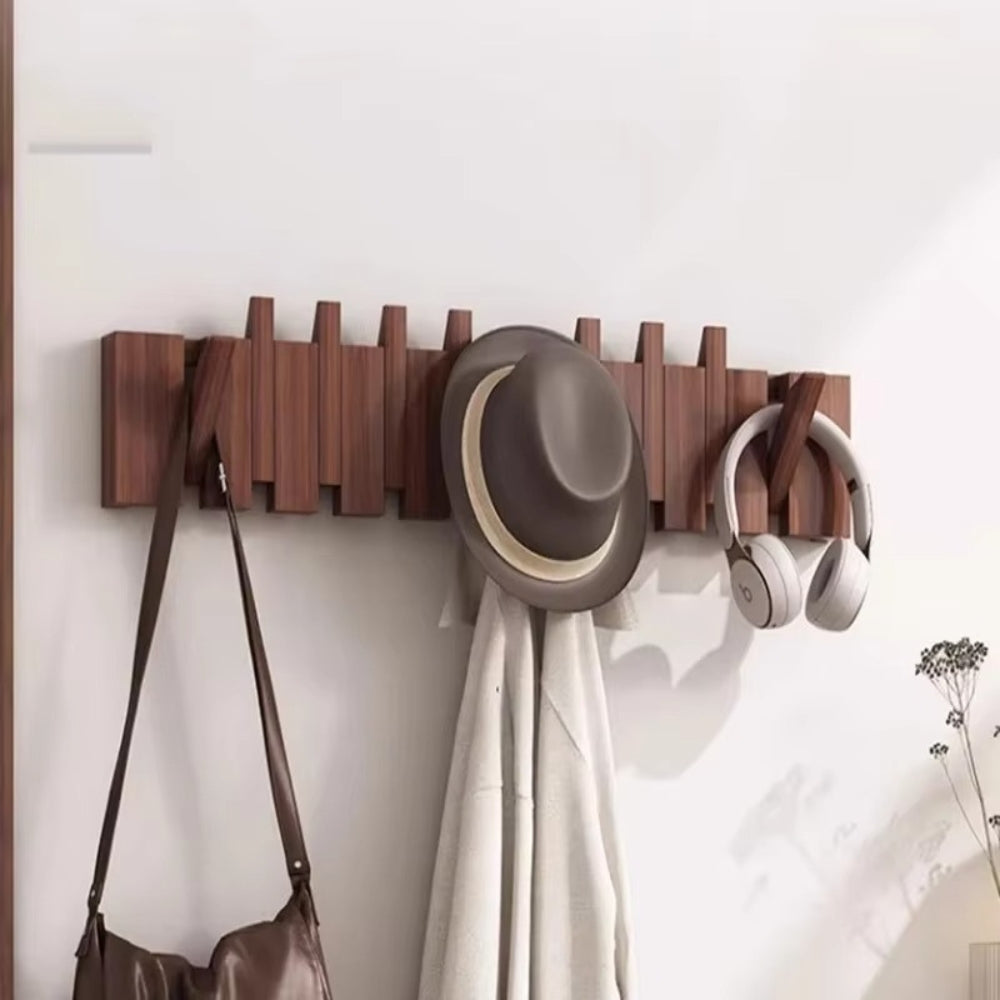 Wooden Fold-Down Hook Rack | Piano-Inspired Wall Storage