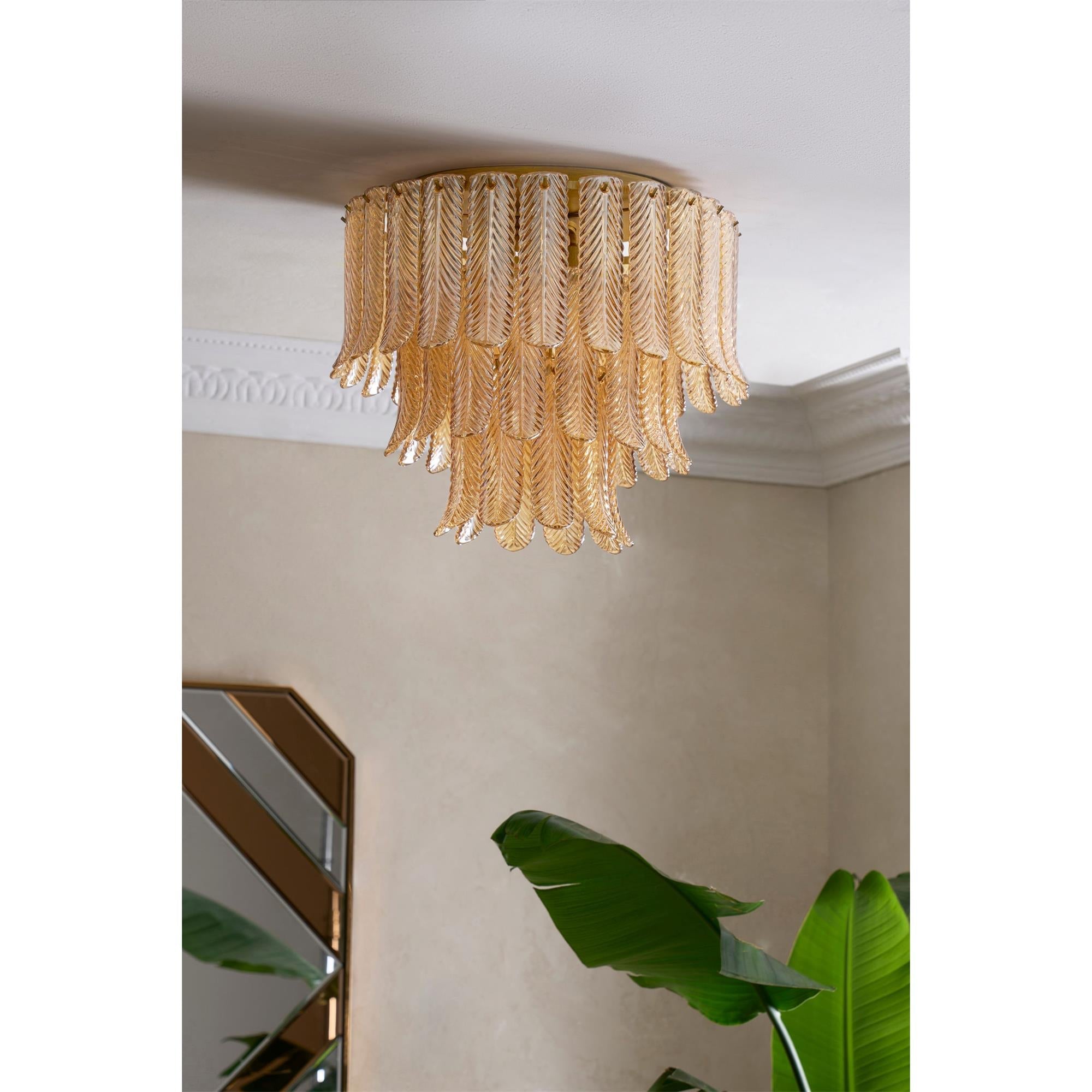 Feather-Inspired Glass Ceiling Light – Brass Plume Modern Fixture