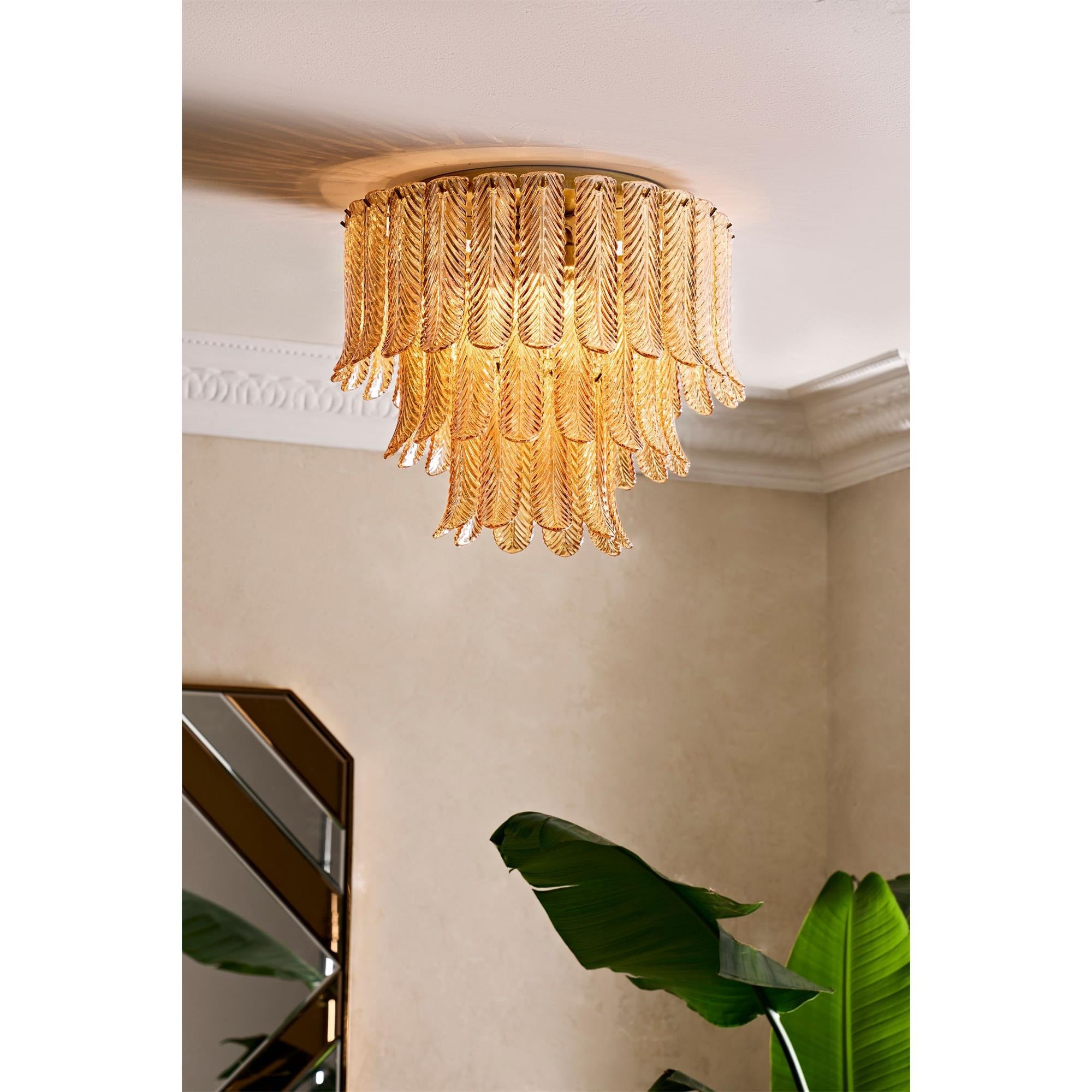Feather-Inspired Glass Ceiling Light – Brass Plume Modern Fixture
