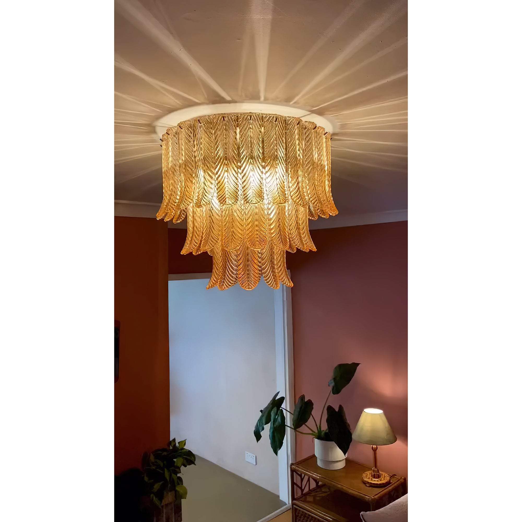 Feather-Inspired Glass Ceiling Light – Brass Plume Modern Fixture